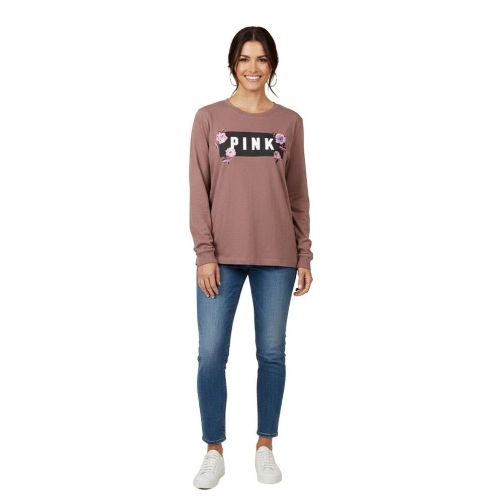 PINK Victoria's Secret Mauve Floral Logo Long-Sleeve Tee